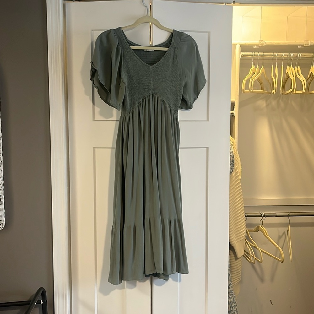 Sage green in loom party dress
